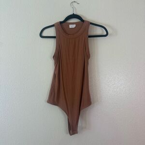 Clyque Ribbed Tan Bodysuit L
